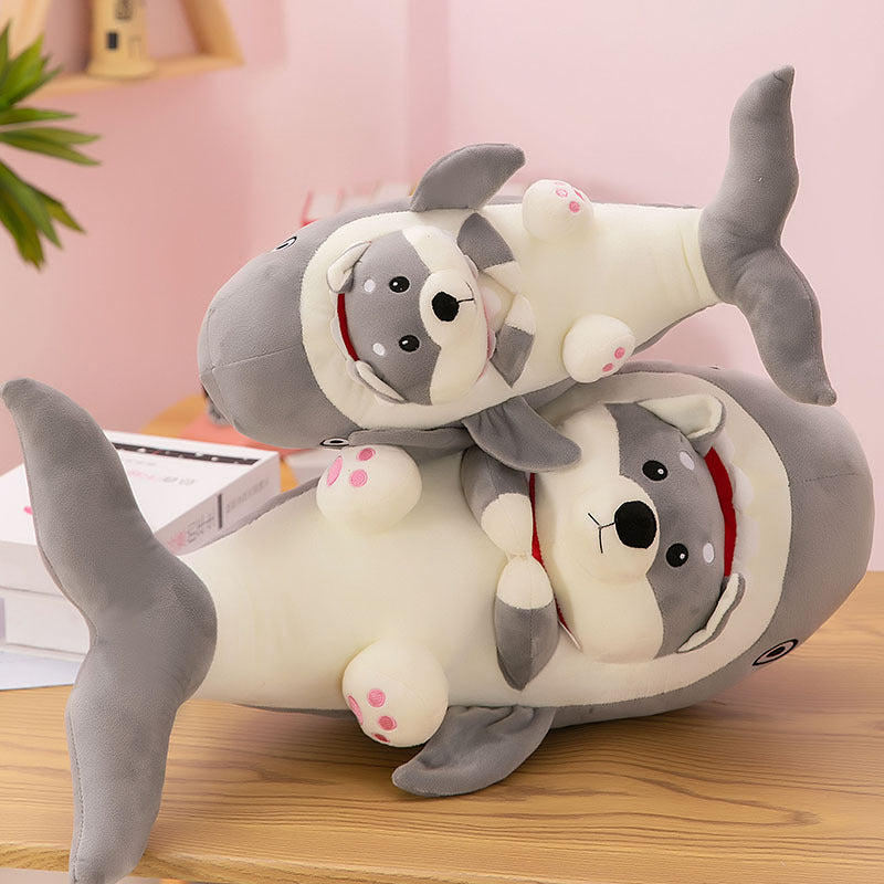 Shark-Hugging Dog Plush