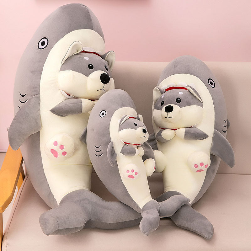 Shark-Hugging Dog Plush