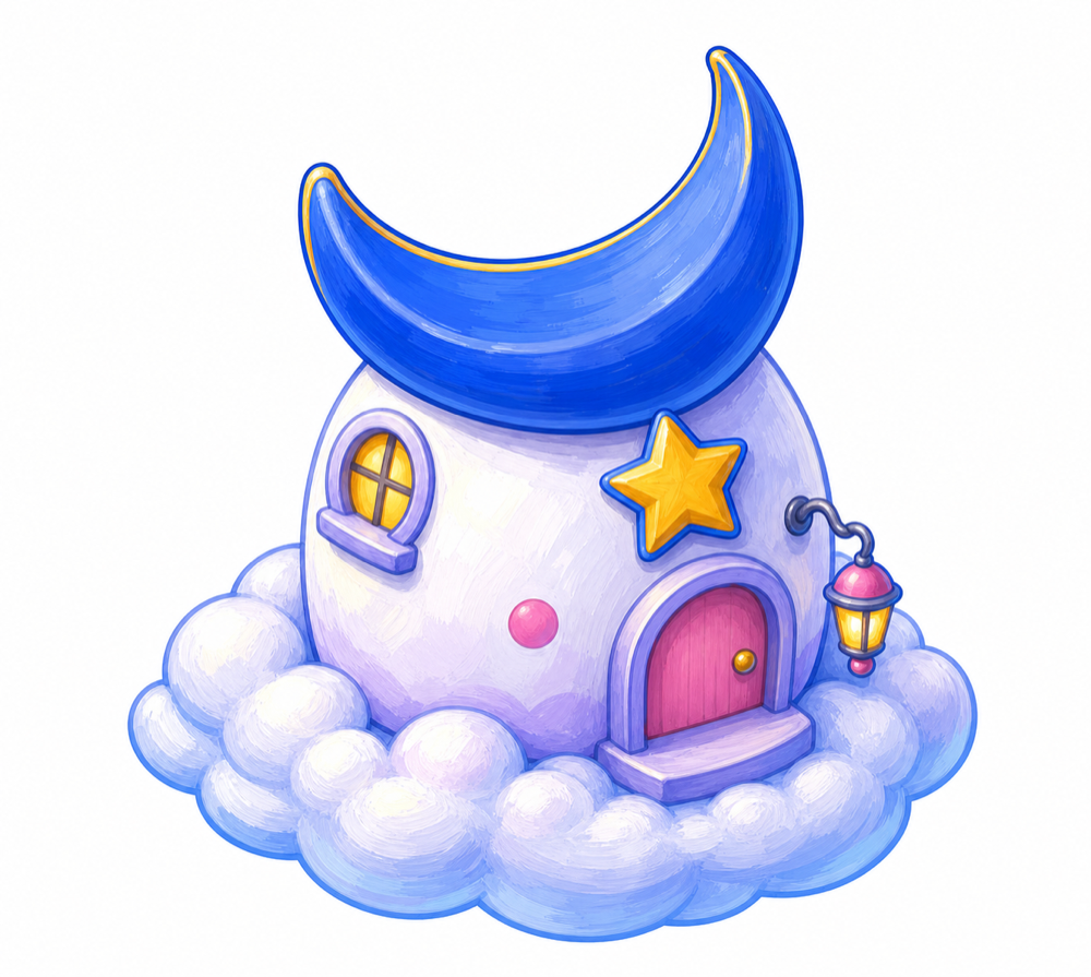 Lumy and Mylo&rsquo;s moon-and-cloud house