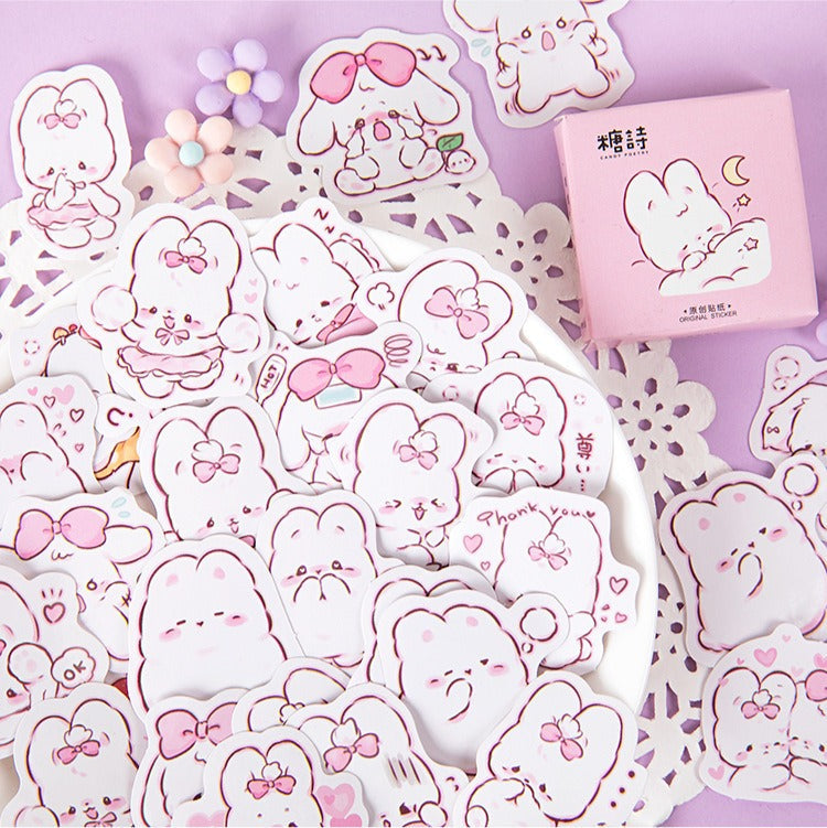 Kawaii Rabbit Bunny Pink 45 Pieces Stickers