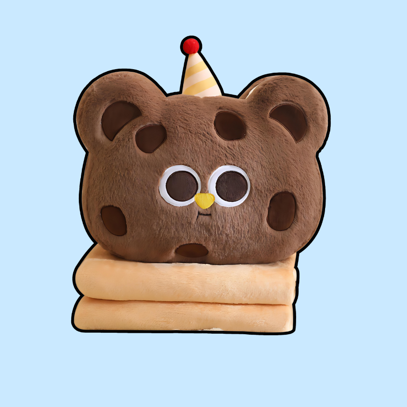 omgkawaii Pillows Brown Biscuit Bear Plush: Pillow and Blanket Set