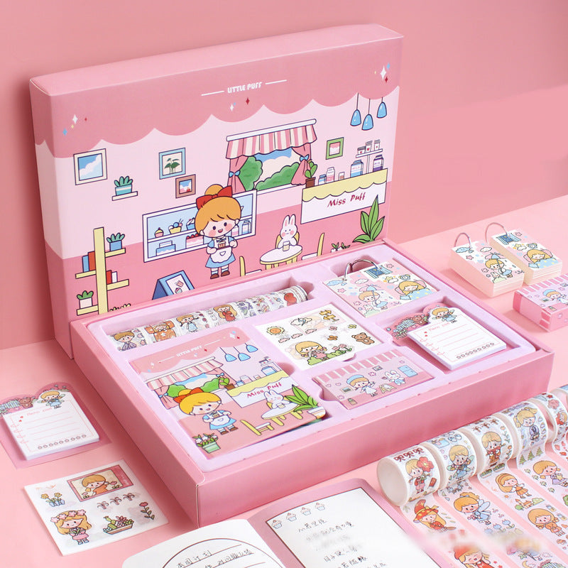 Kawaii Stationery Set - Okitoki 7 piezas Set de papelería (rosa)