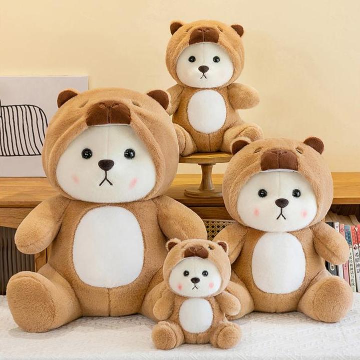 omgkawaii Stuffed Animals 25 CM Bear Capybara Plush Duo: Adorable Hooded Companions