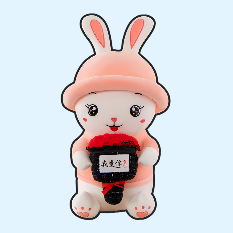 omgkawaii Stuffed Animals 45 CM Adorable Bunny Plush with Red Rose Bouquet