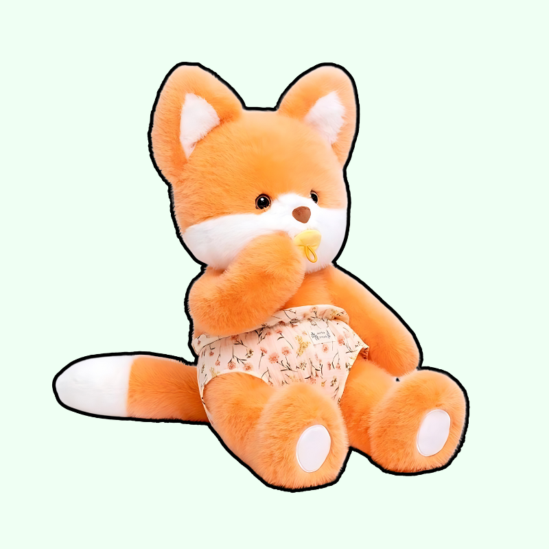 omgkawaii Stuffed Animals 45 CM / Pacifier Adorable Fox Plush Set: Baby and Toddler Duo with Bib & Diaper