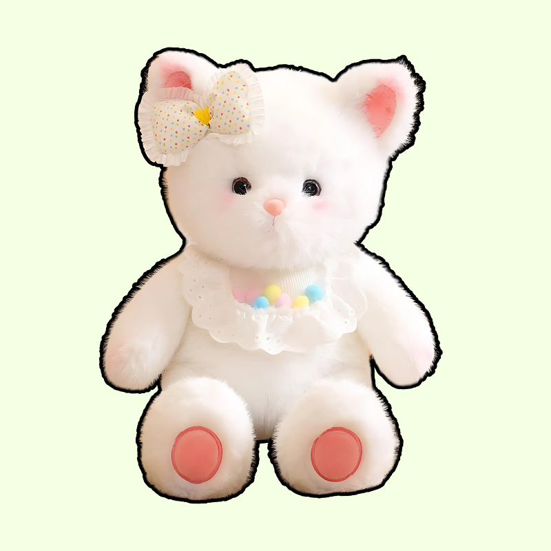 omgkawaii Stuffed Animals Adorable White Cat Plush with Bow