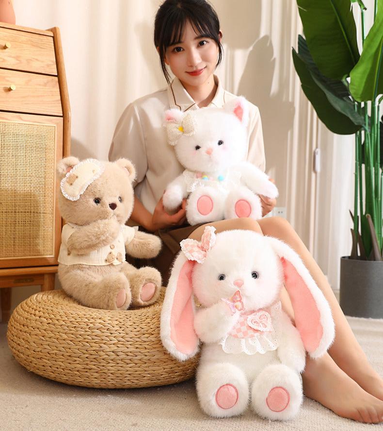 omgkawaii Stuffed Animals Adorable White Cat Plush with Bow