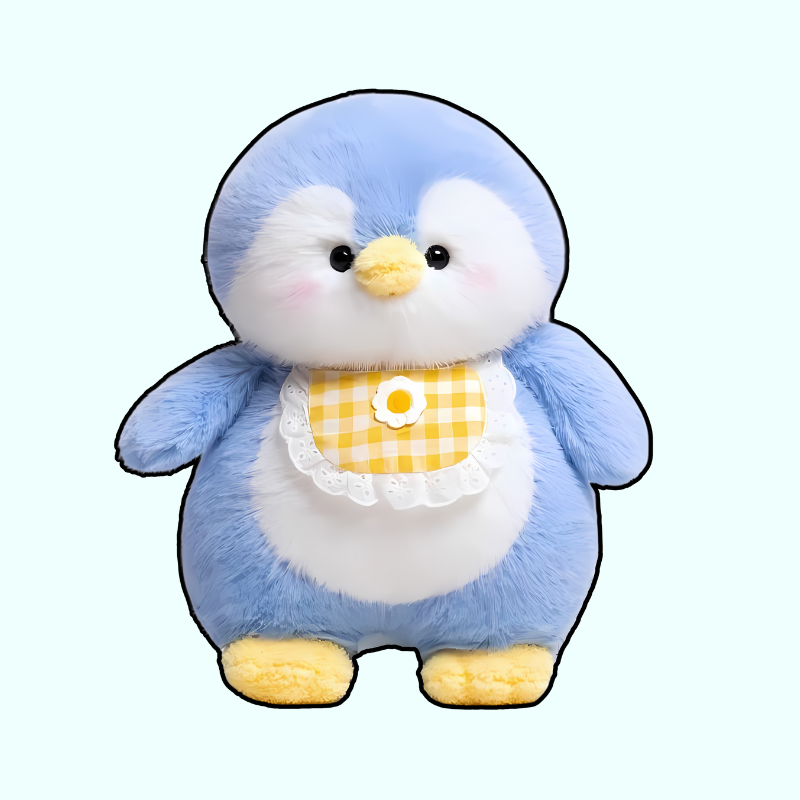 omgkawaii Stuffed Animals Blue / 35 CM Penguin Plush with Gingham Bib – Soft & Cuddly