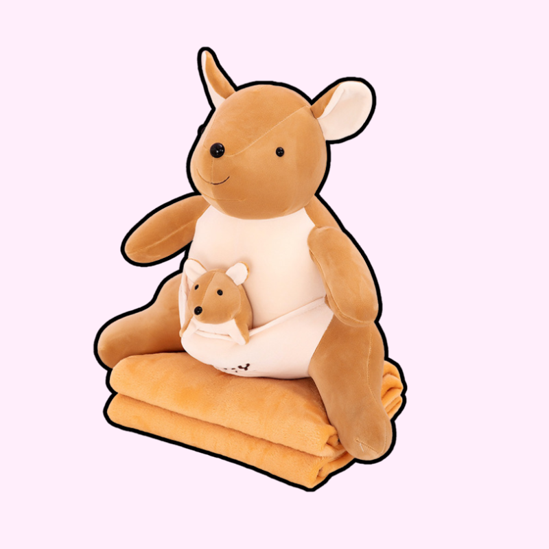 omgkawaii Stuffed Animals Brown Happy Baby Kangaroo Plush Set with Matching Blankets