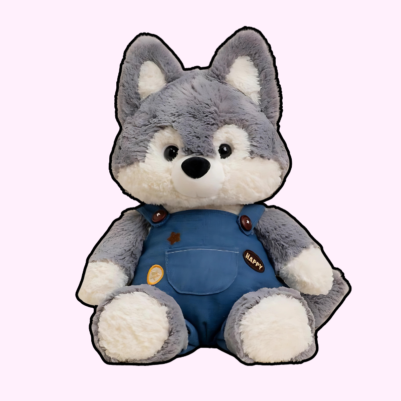 omgkawaii Stuffed Animals Cuddle Buddy Husky Plush in Overalls