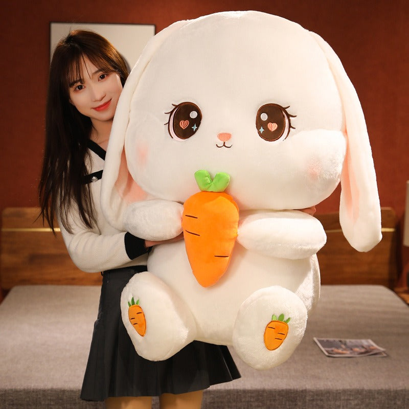 Kawaii Plushie Bunny Stuffed Animal Cute Plush Radish Rabbit Holding Carrot Plush  Toy Soft Pillow Doll Children Kid Girl Gifts