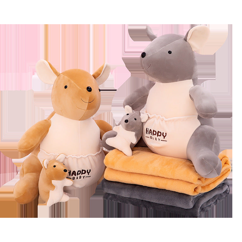 omgkawaii Stuffed Animals Happy Baby Kangaroo Plush Set with Matching Blankets