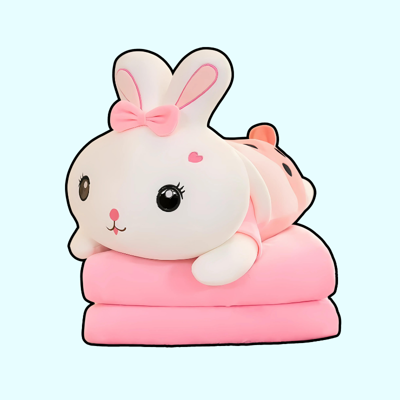 omgkawaii Stuffed Animals Pink Snuggle Bunny Plush with Cozy Blanket