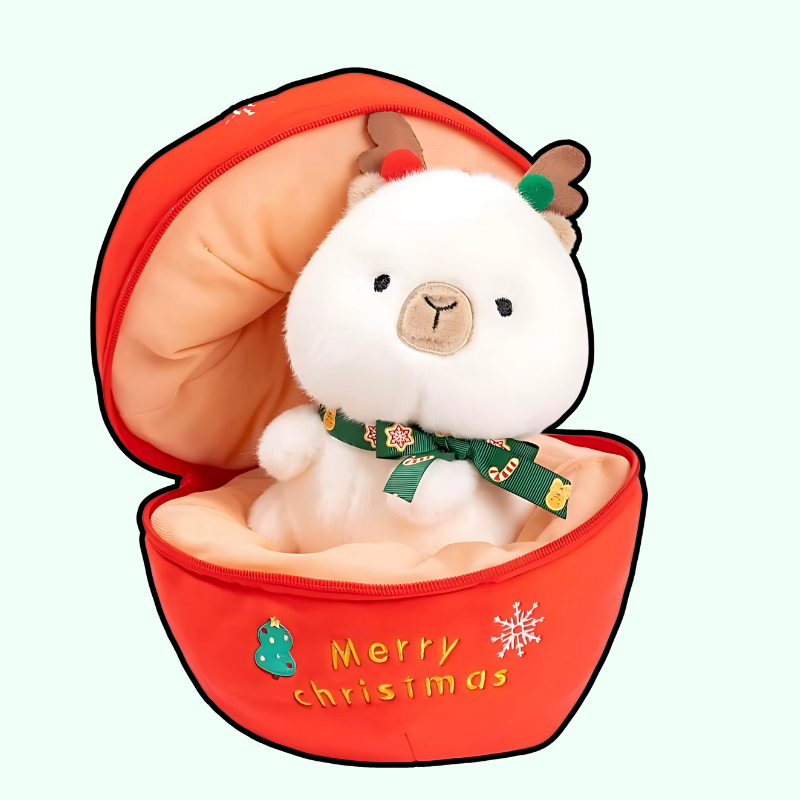 omgkawaii Stuffed Animals White Capybara with apple Christmas Cuddly Friends Gift Set