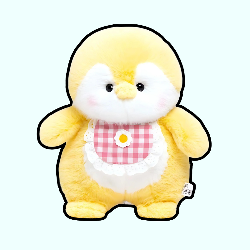 omgkawaii Stuffed Animals Yellow / 35 CM Penguin Plush with Gingham Bib – Soft & Cuddly