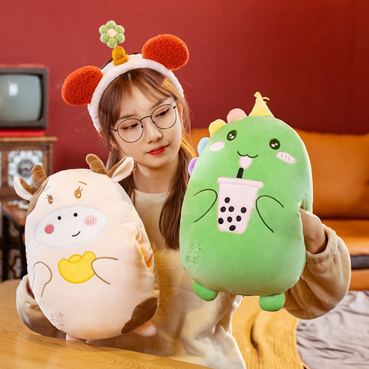 omgkawaii Cute Boba Dinosaur Hand Warmer Pillow