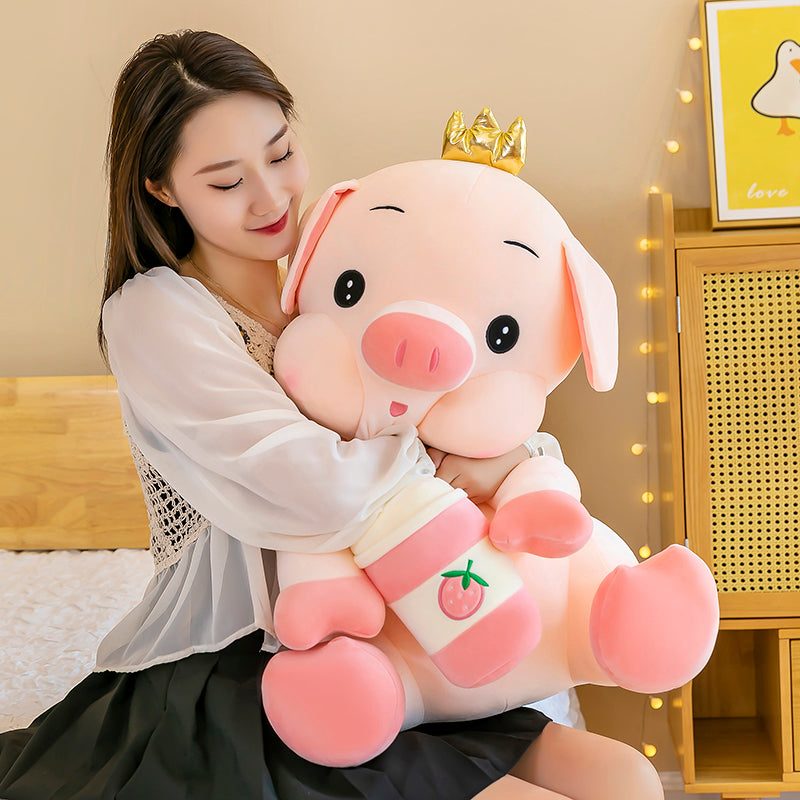 omgkawaii 🐰 Land Animals Plushies Super kawaii Pig with Strawberry Drink