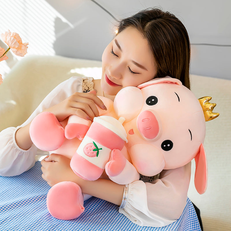 omgkawaii 🐰 Land Animals Plushies Super kawaii Pig with Strawberry Drink