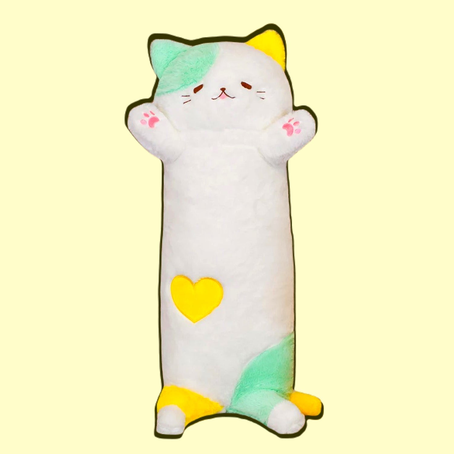 omgkawaii 🐰 Land Animals Plushies Yellow Green Kawaii Long Kitten Plush Pillow