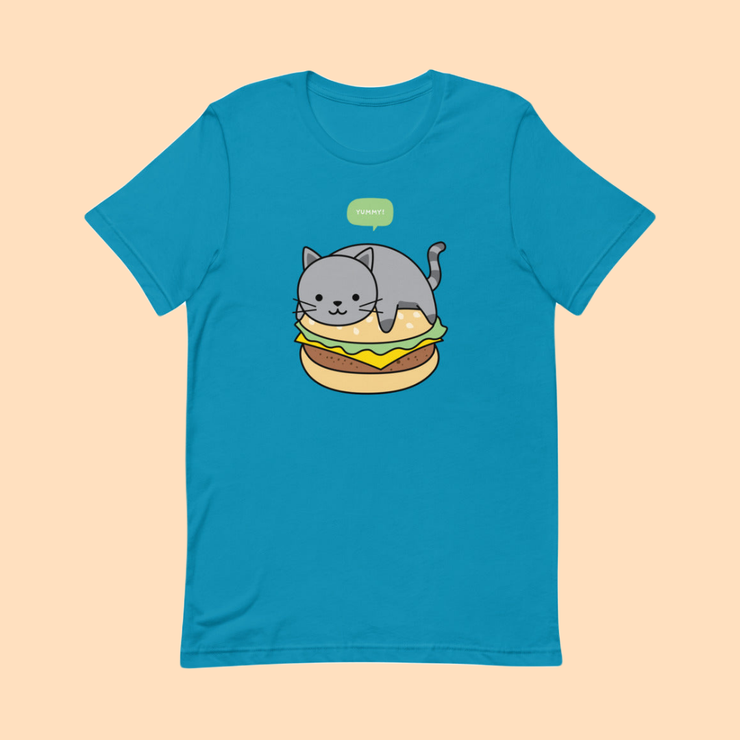 omgkawaii Yummy Burger Cat Short-Sleeve Unisex T-Shirt