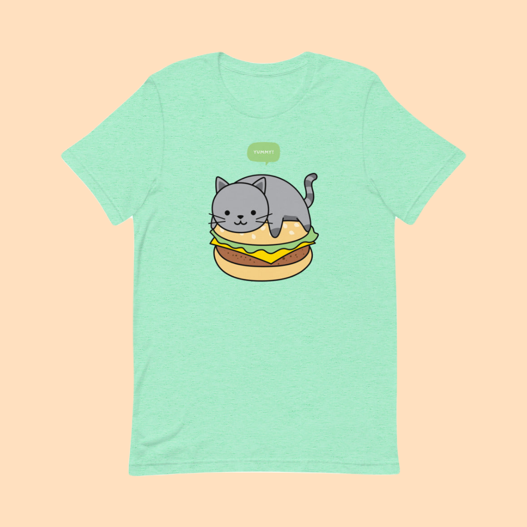 omgkawaii Yummy Burger Cat Short-Sleeve Unisex T-Shirt