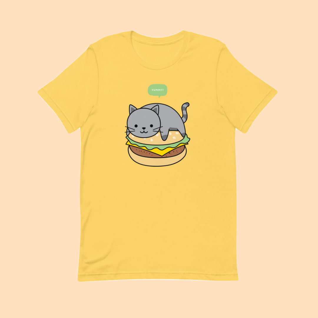 omgkawaii Yummy Burger Cat Short-Sleeve Unisex T-Shirt