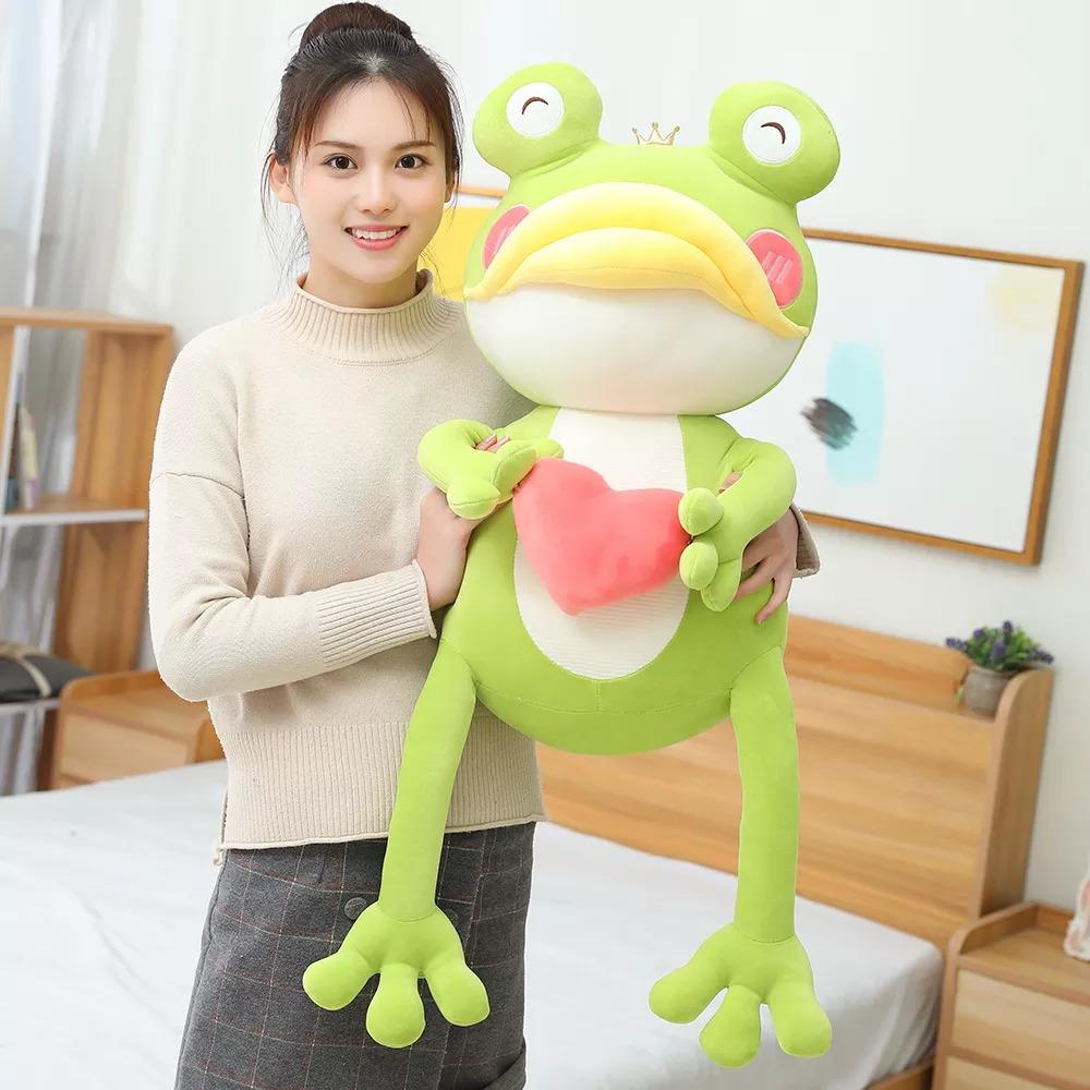 Frog Stuffed Animals Cute Soft Frog Plushie With Crown And Smile