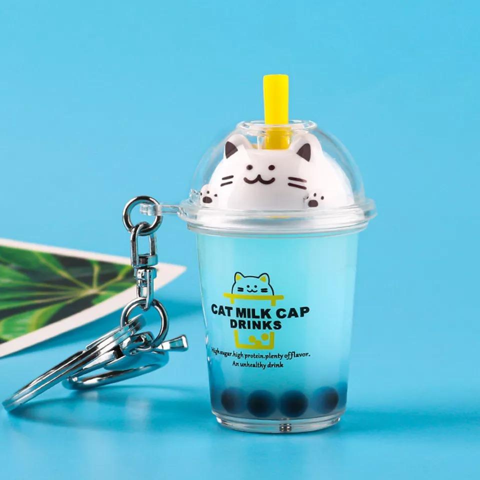 omgkawaiii Blue Cat Milk Keychain