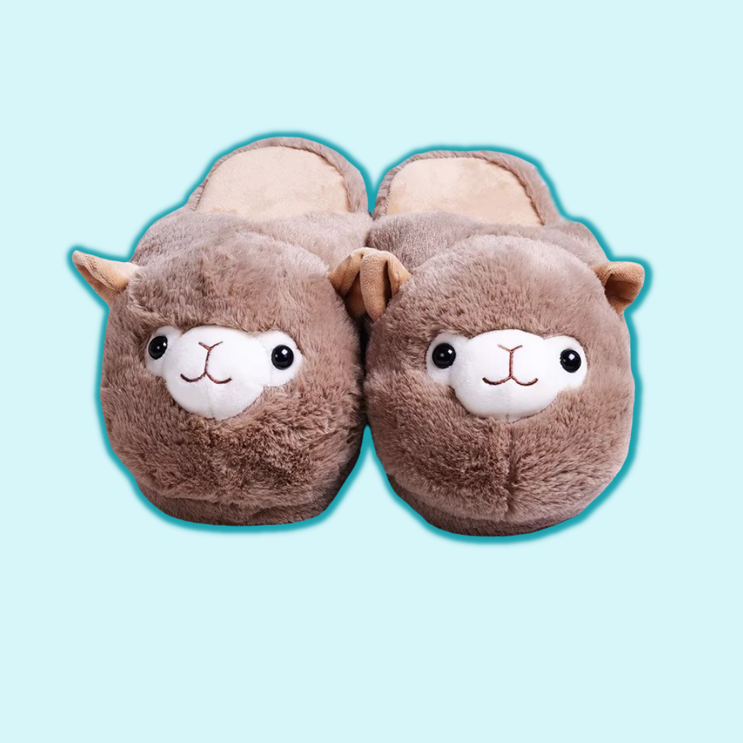 omgkawaiii Brown Cute Alpaca Sheep Slippers